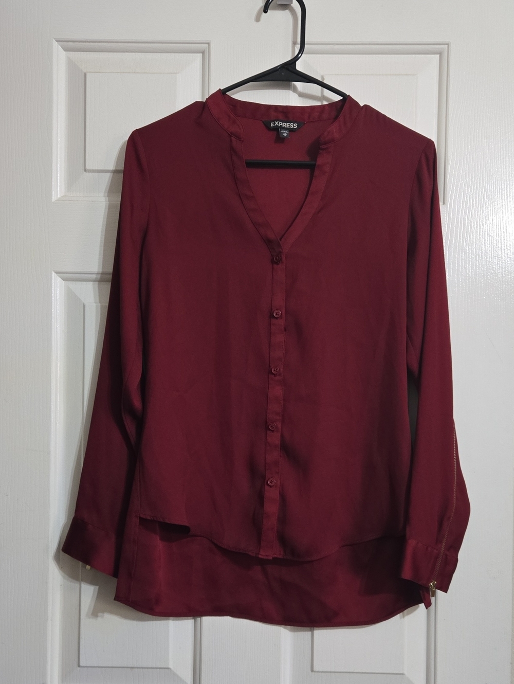 Express Women's Wine Red Button-Up V-Neck Blouse